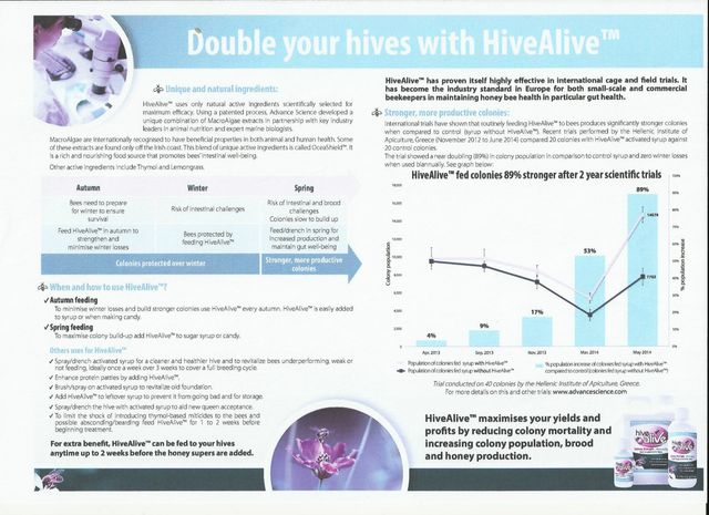 Vitenskapelig gjennomførte forsøk har vist at bipopulasjonen kan dobles ved bruk av HiveAlive. HiveAlive er enkel å bruke og gir mange fordeler. Ta gjerne kontakt for nærmere informasjon. 